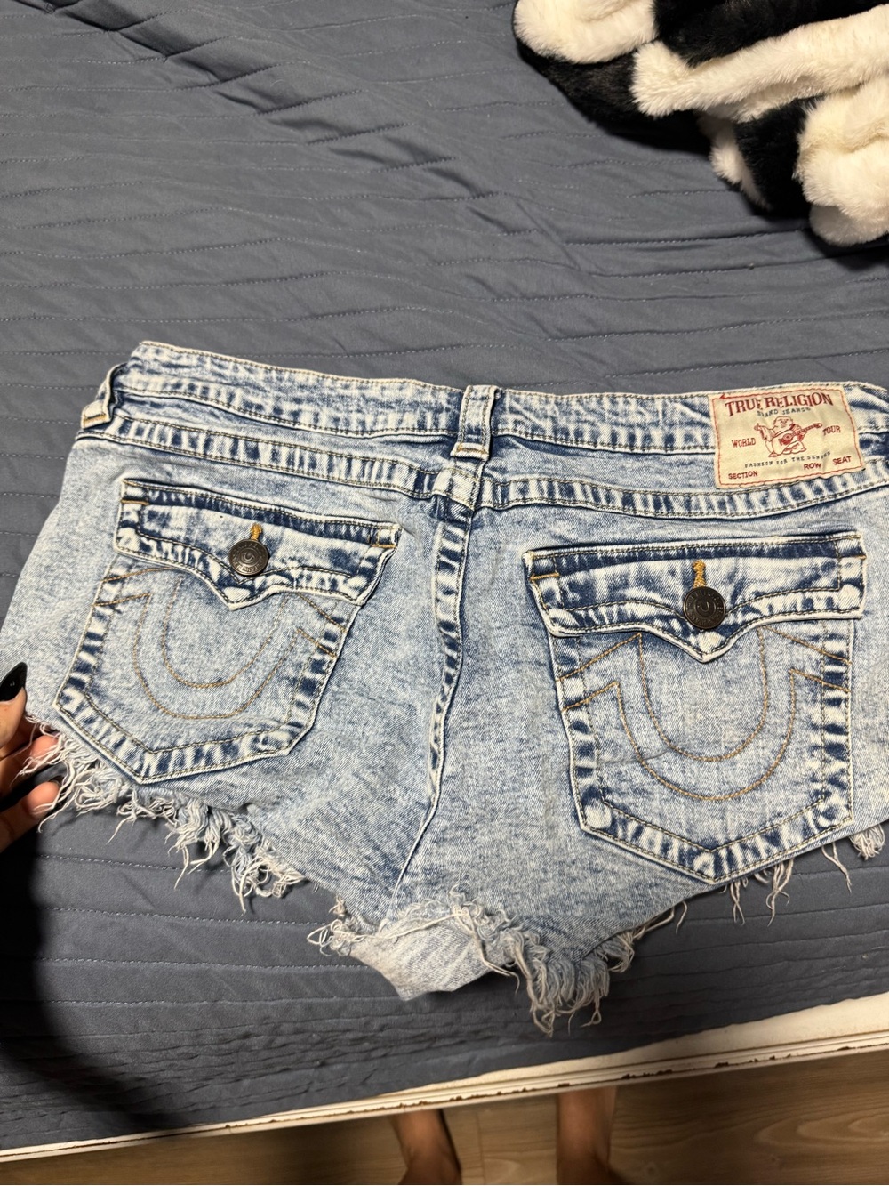 True Religion Acid Wash Cutoff Denim Shorts - Light Blue